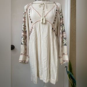 free people embroidered cotton mini dress pockets long sleeve